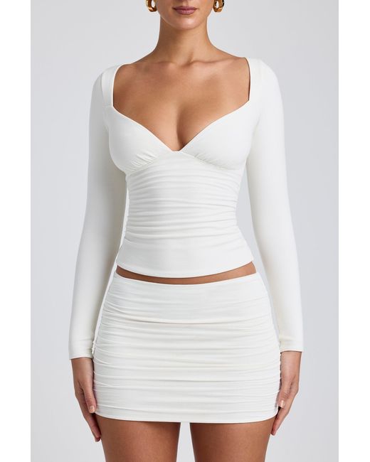 Oh Polly White Modal Ruched Long-Sleeve Top