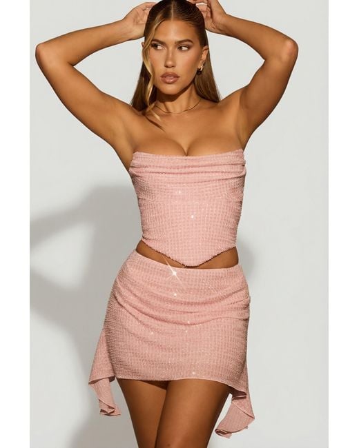 Oh Polly Pink Embellished Draped Corset Top