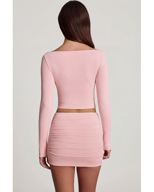 Oh Polly Pink Modal Ruched Mid-Rise Mini Skirt