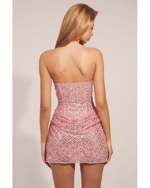 Oh Polly Pink Embellished Draped Strapless A-Line Mini Dress
