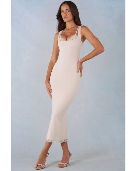 Oh Polly White Modal Lace-Trim Midaxi Dress