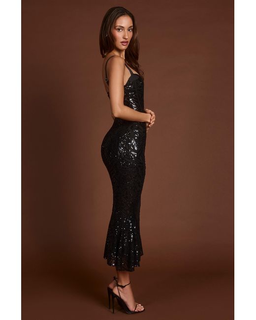 Oh Polly Black Embellished Peekaboo Corset Midaxi Dress