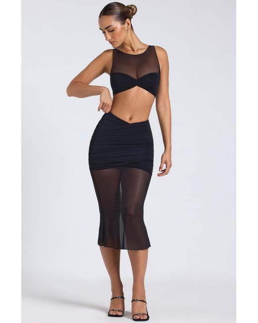 Oh Polly Black Sheer Panelled Draped Midaxi Skirt