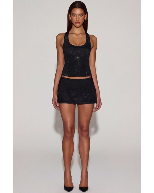 Oh Polly Black Embellished Jersey Scoop-Neck Racerback Top