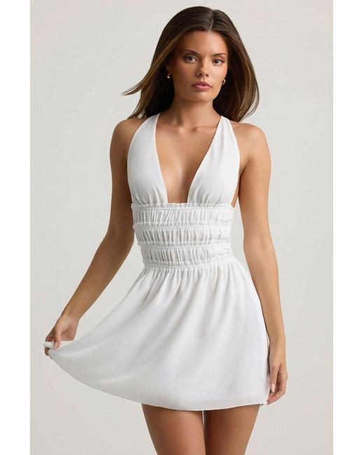 Oh Polly White Plunge Cross-Back Mini Dress