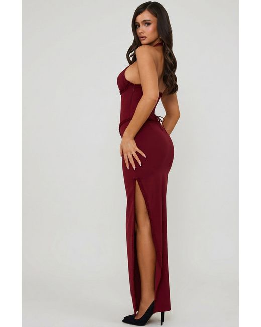 Oh Polly Red Halterneck Lace-Up Corset Maxi Dress
