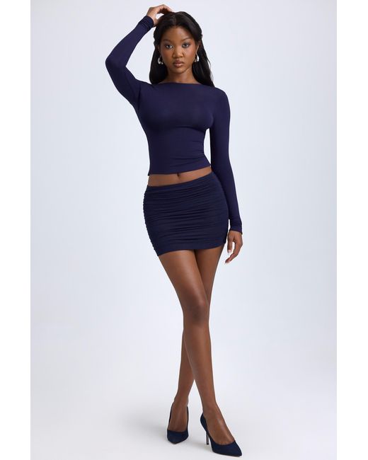 Oh Polly Blue Modal High Neck Long Sleeve Open Back Top