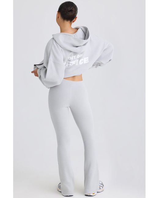 BO+TEE Gray Textured Cotton Jersey Flared Trousers