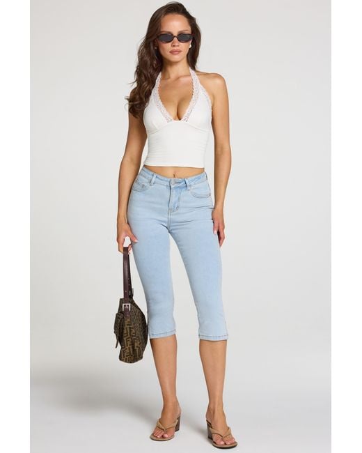 Oh Polly White Modal Lace-Trim Halterneck Top