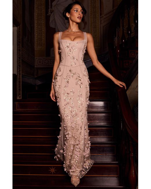 Oh Polly Metallic Embellished Appliqué Soft-Scoop Corset Gown