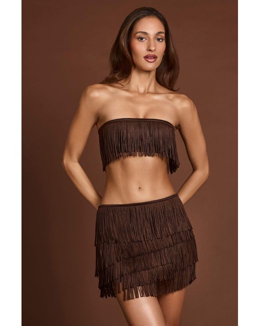 Oh Polly Brown Fringed Mid-Rise Mini Skirt