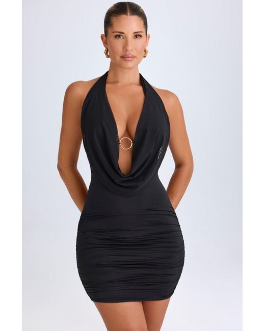 Oh Polly Black Hardware Detail Cut-Out Cowl-Neck Mini Dress