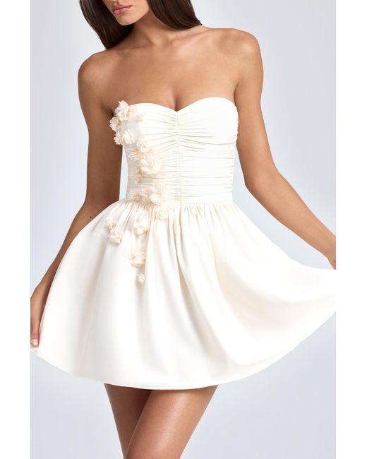 Oh Polly White Bandeau Floral-Appliqué Corset Mini Dress