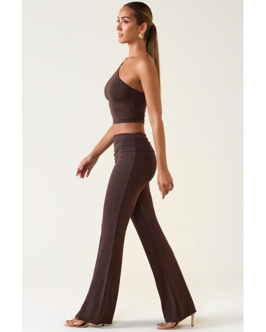 Oh Polly Brown Mid-Rise Straight-Leg Trousers