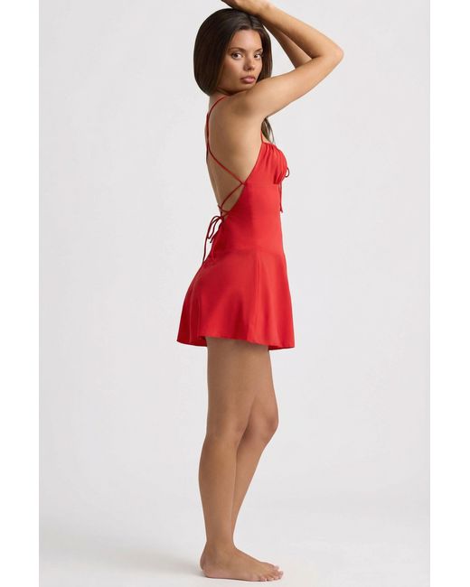 Oh Polly Red Ruched Backless Playsuit