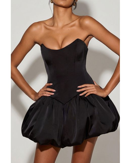 Oh Polly Black Lace-Up Bubble Hem Corset Micro Mini Dress
