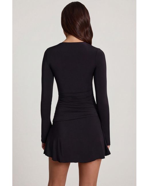 Oh Polly Black Soft Jersey Scoop-Neck Flared Mini Dress
