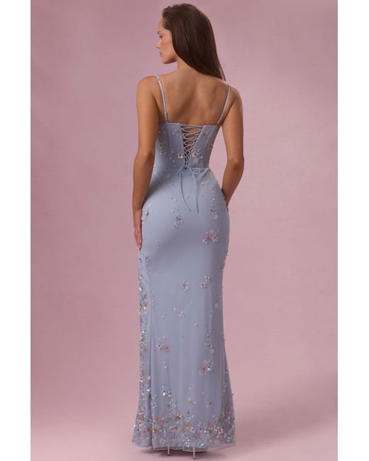 Oh Polly Blue Embellished Corset Maxi Dress