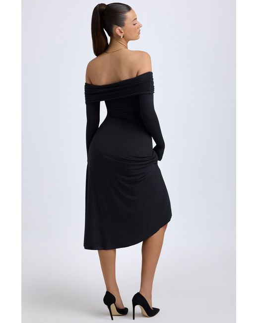 Oh Polly Black Modal Off-Shoulder Ruched Midaxi Dress