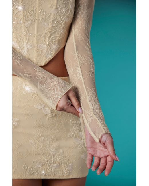 Oh Polly White Embellished Lace Bodycon Mini Skirt