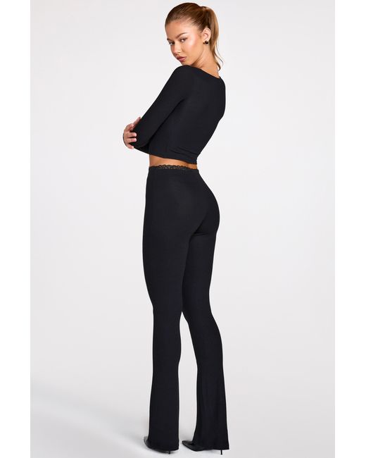 Oh Polly Black Modal Mid-Rise Flared Trousers