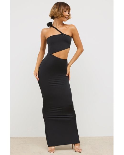 Oh Polly Black Jersey Asymmetric Cut Out Maxi Dress