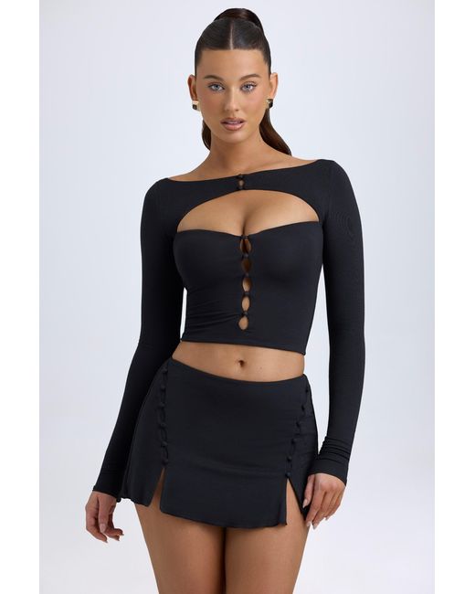 Oh Polly Black Modal Button-Detail Low-Rise Mini Skirt