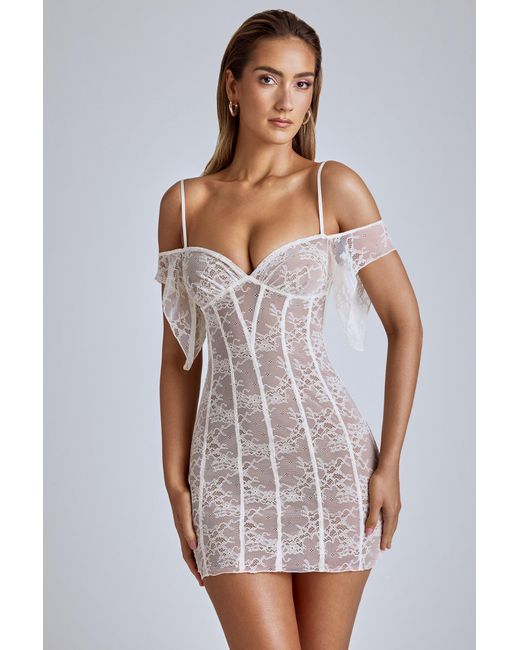 Oh Polly White Sheer Lace A-Line Mini Dress