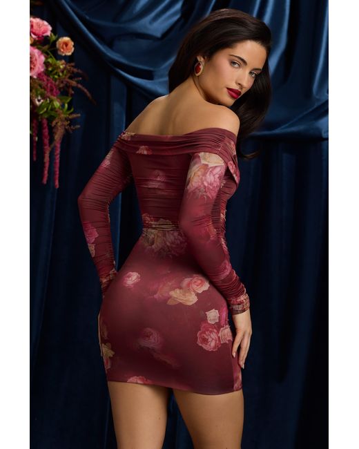 Oh Polly Multicolor Off-Shoulder Ruched Bodycon Mini Dress