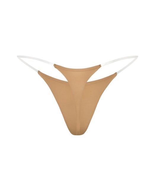 Oh Polly Brown Seamless Knit Clear Strap Thong
