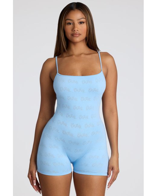 Oh Polly Blue Strappy Low Back Pointelle Romper