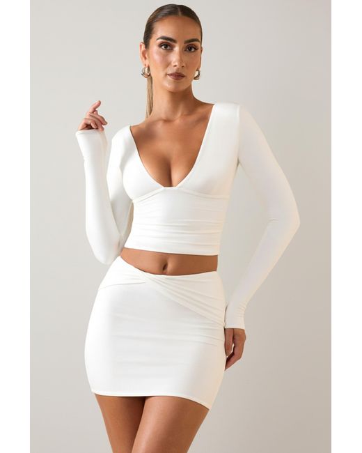 Oh Polly White Modal Twist-Front Mid-Rise Mini Skirt