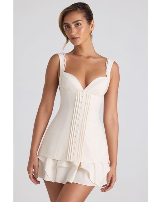 Oh Polly White Ruffle-Trim Button-Detail Corset Mini Dress