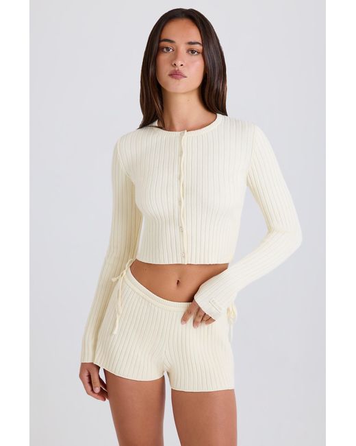BO+TEE White Ribbed Knit Tie Mini Shorts