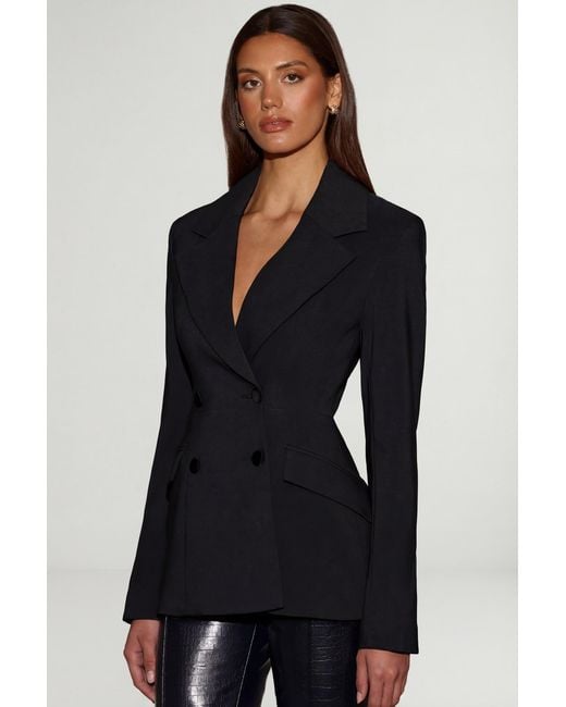 Oh Polly Black Structured Double-Breasted Blazer