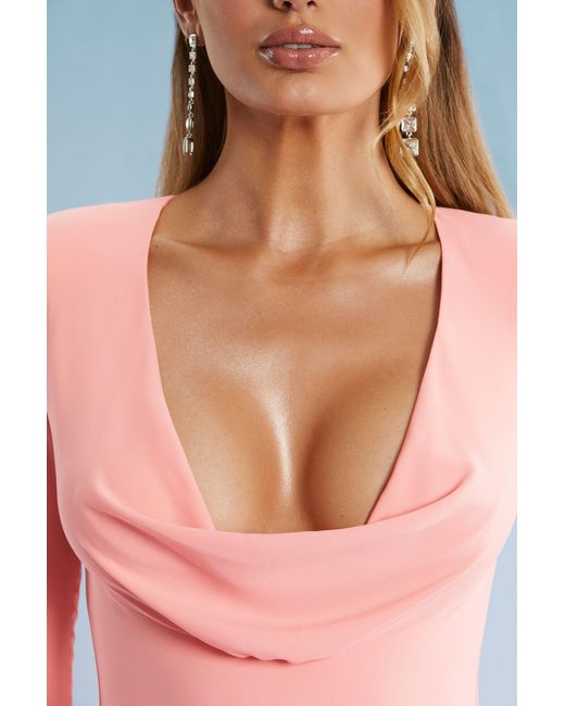 Oh Polly Pink Cowl Neck Thigh Split Mini Dress