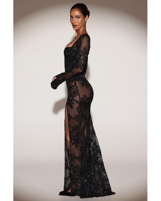 Oh Polly Blue Sheer Embellished Bodysuit Corset Gown Dress