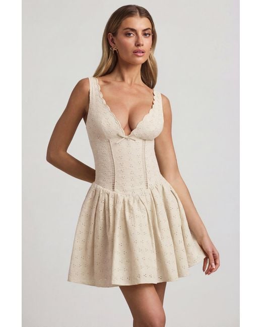 Oh Polly White Broderie Anglaise Bow-Detail A-Line Mini Dress
