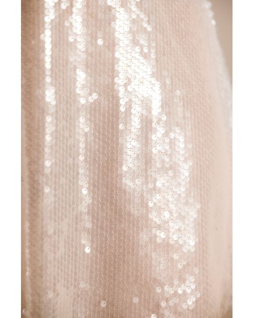 Oh Polly White Sheer Sequin Keyhole Cut Out Halter Neck Crop Top