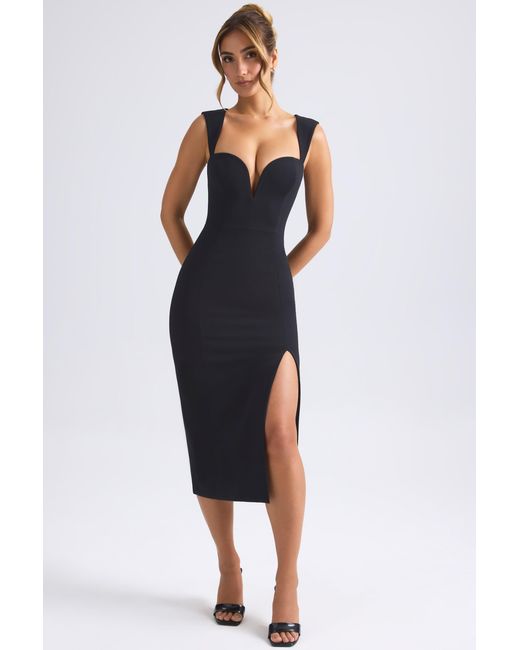 Oh Polly Black Sweetheart-Neck Midaxi Dress