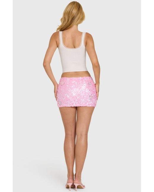 Oh Polly Pink Embellished Mini Skirt