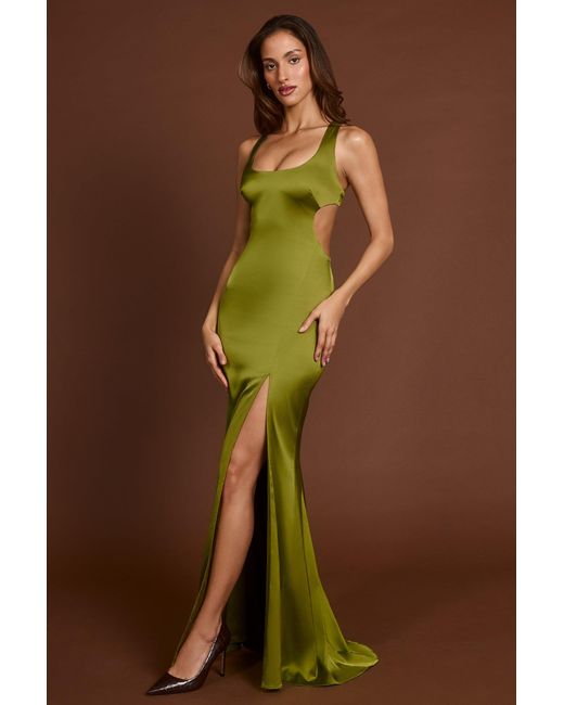 Oh Polly Green Scoop-Neck Lace-Up Back Maxi Dress
