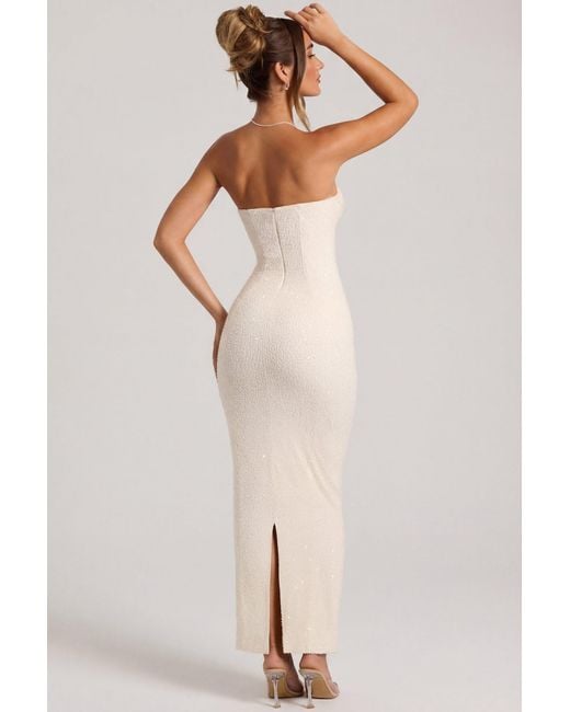 Oh Polly White Embellished Bandeau Cowl Neck Maxi Dress