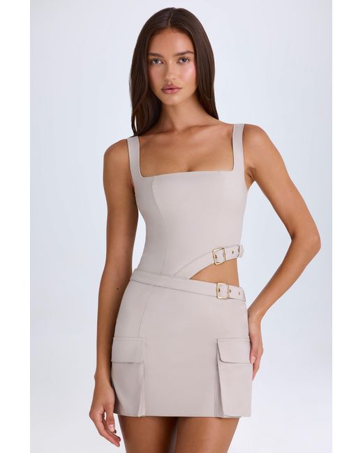 Oh Polly Brown Belted Cut-Out Mini Dress