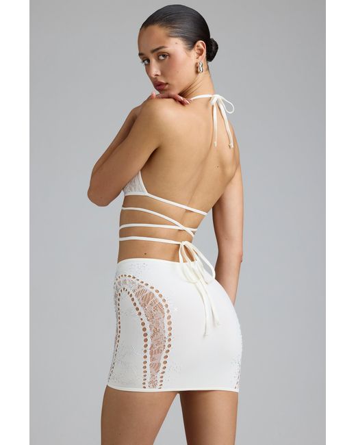 Oh Polly White Embellished Mid-Rise Mini Skirt
