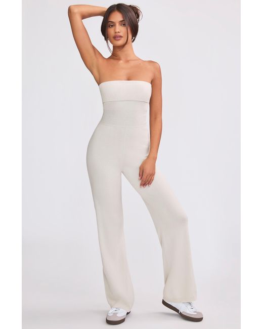 BO+TEE White Chunky Knit Bandeau Kick Flare Jumpsuit