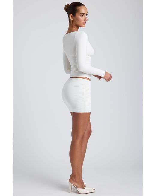 Oh Polly White Modal Ruched Long-Sleeve Top