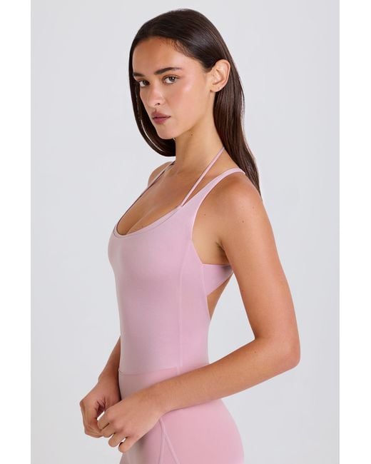 BO+TEE Pink Stretch Cotton Jersey Layered Crossback Bodysuit