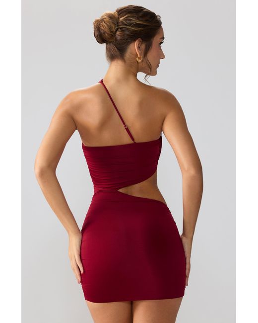 Oh Polly Red Slinky Jersey Ruched Cut Out Mini Dress