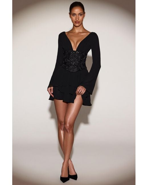 Oh Polly Chiffon Embellished Corset A-Line Mini Dress in Black | Lyst UK Oh Polly Chiffon Embellished Corset A-Line Mini Dress in Black | Lyst UK